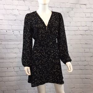 NWOT Chelsea 28 floral tan black long sleeve dress